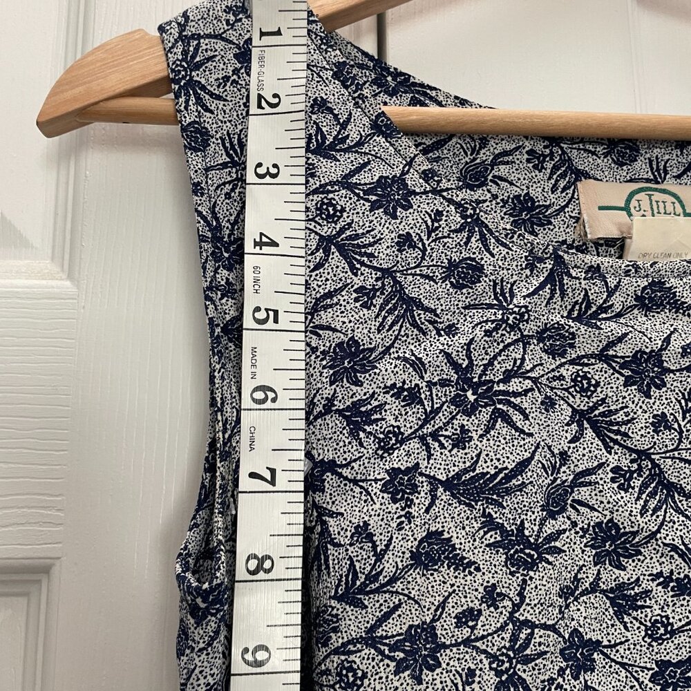 Vintage J.Jill LTD Maxi Dress Small Blue White Floral Sleeveless Rayon USA Made - Picture 8 of 14